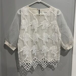 MoolbyYoungZari white sheer lace floral overlay puff sleeve night out party